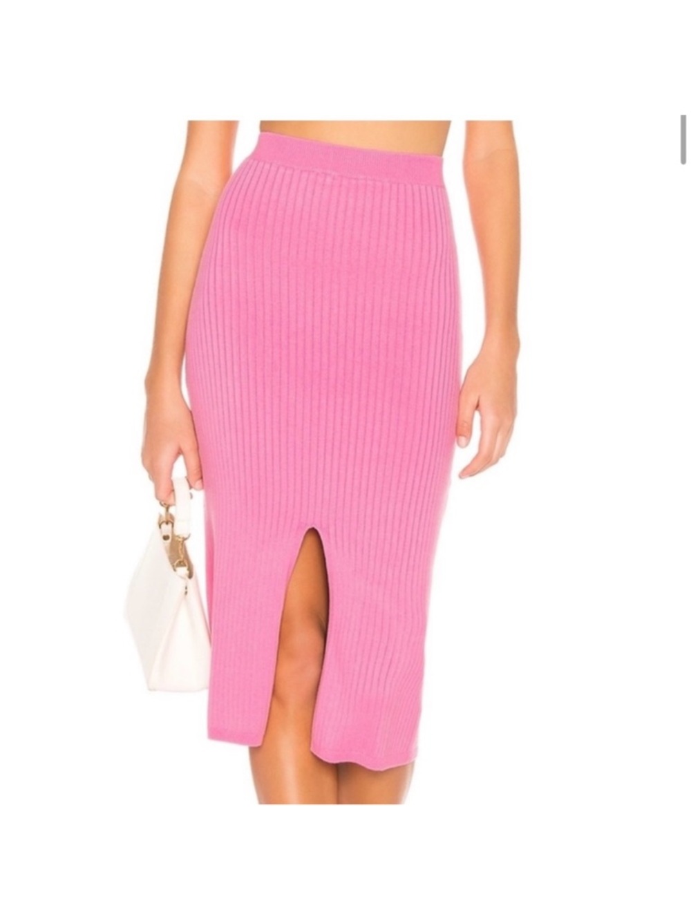 Free People Hot Pink Ribbed Midi Skirt with Center Slit